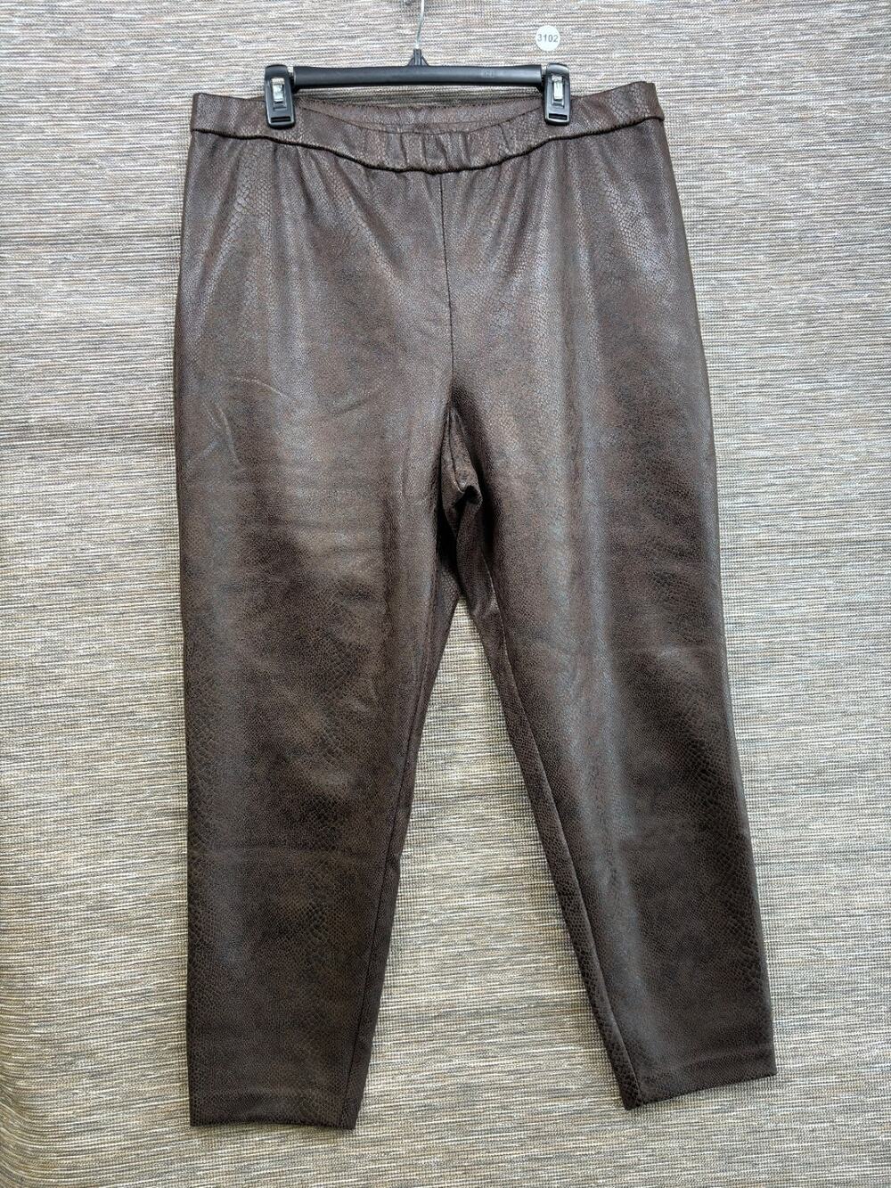 Susan Graver Printed Knit Faux Suede Snakeskin Leggings Size 1X Dark Mocha NEW